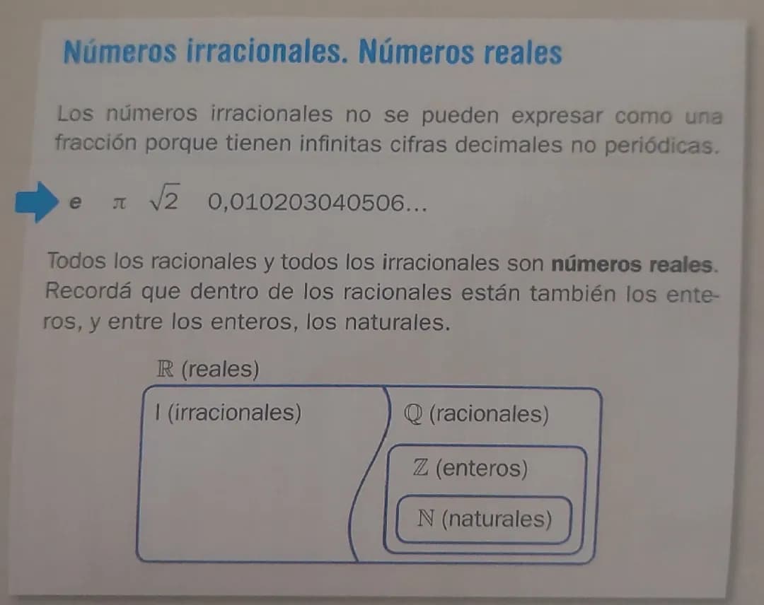 Números irracionales. Números reales