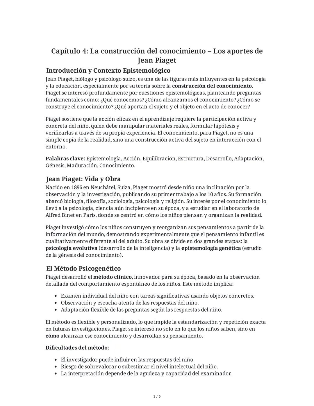 Piaget y la Construcción del Conocimiento