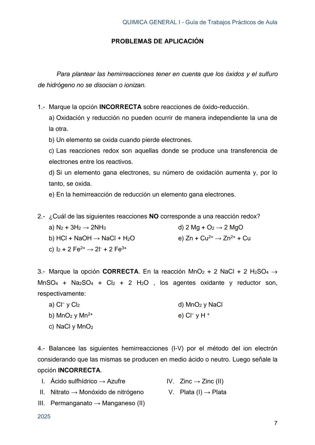 Guía de Trabajos
Prácticos de Aula
QUÍMICA
GENERAL I
Licenciatura en Química
Licenciatura en Bioquímica
Farmacia
Profesorado Universitario e
