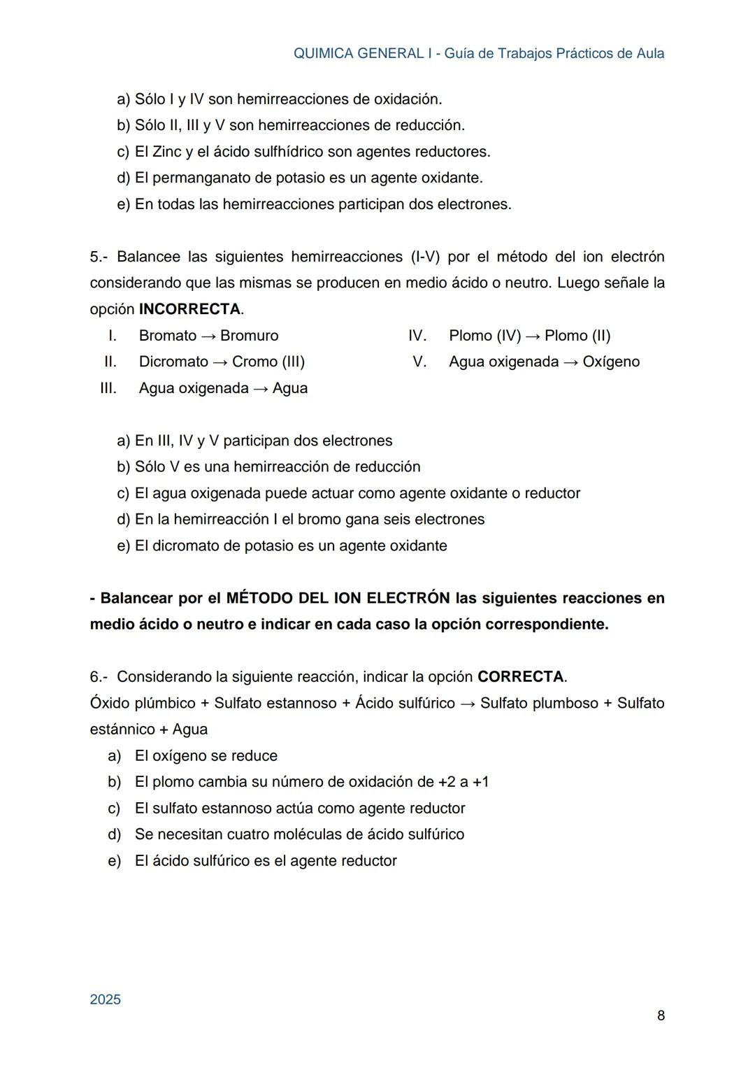 Guía de Trabajos
Prácticos de Aula
QUÍMICA
GENERAL I
Licenciatura en Química
Licenciatura en Bioquímica
Farmacia
Profesorado Universitario e