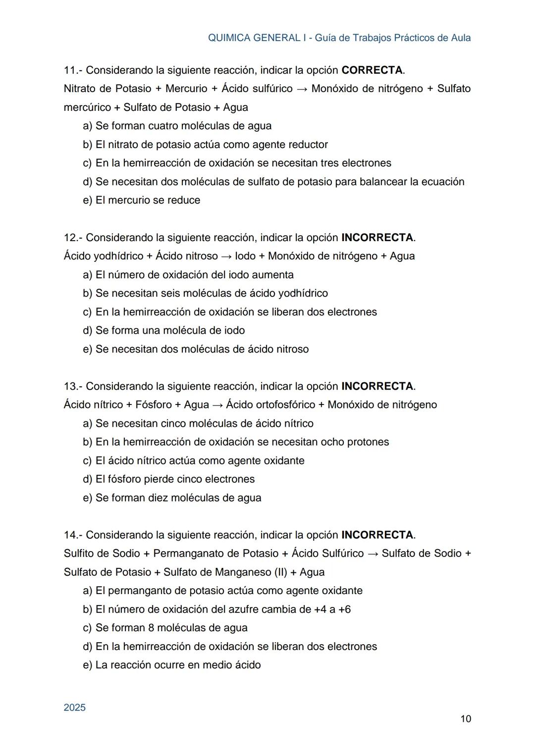 Guía de Trabajos
Prácticos de Aula
QUÍMICA
GENERAL I
Licenciatura en Química
Licenciatura en Bioquímica
Farmacia
Profesorado Universitario e