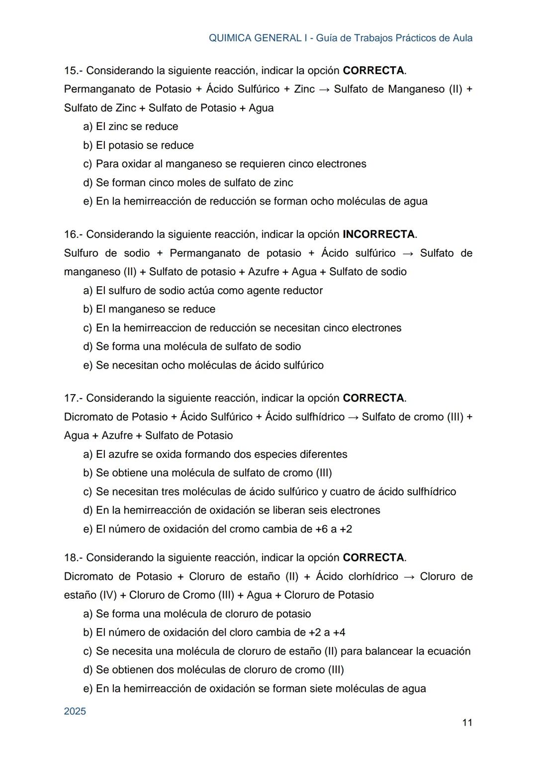 Guía de Trabajos
Prácticos de Aula
QUÍMICA
GENERAL I
Licenciatura en Química
Licenciatura en Bioquímica
Farmacia
Profesorado Universitario e