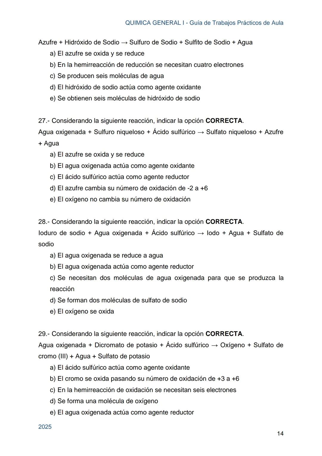 Guía de Trabajos
Prácticos de Aula
QUÍMICA
GENERAL I
Licenciatura en Química
Licenciatura en Bioquímica
Farmacia
Profesorado Universitario e