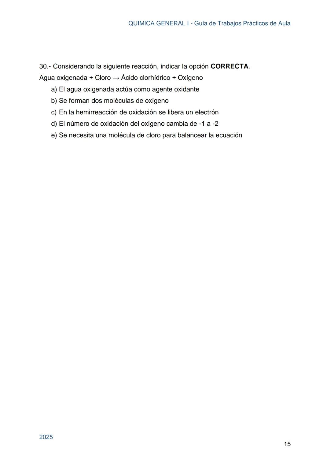 Guía de Trabajos
Prácticos de Aula
QUÍMICA
GENERAL I
Licenciatura en Química
Licenciatura en Bioquímica
Farmacia
Profesorado Universitario e
