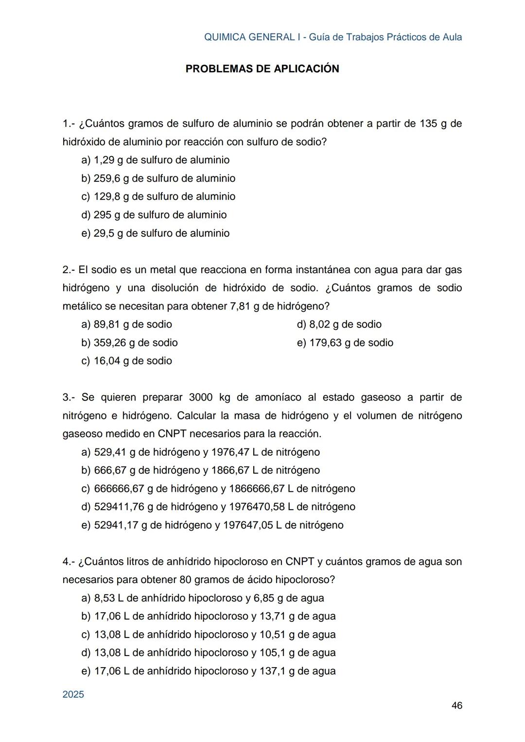Guía de Trabajos
Prácticos de Aula
QUÍMICA
GENERAL I
Licenciatura en Química
Licenciatura en Bioquímica
Farmacia
Profesorado Universitario e
