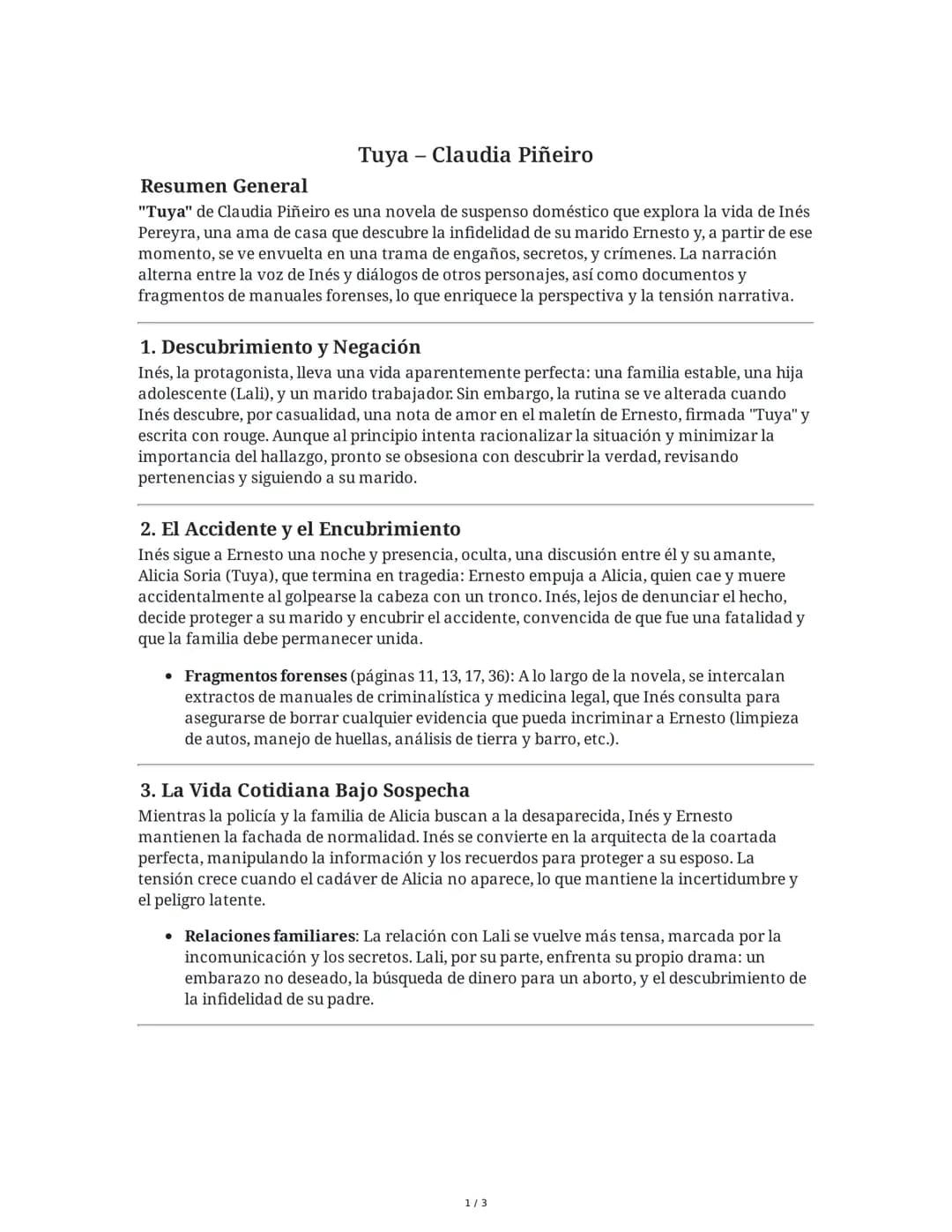 Resumen General
Tuya - Claudia Piñeiro
"Tuya" de Claudia Piñeiro es una novela de suspenso doméstico que explora la vida de Inés
Pereyra, un
