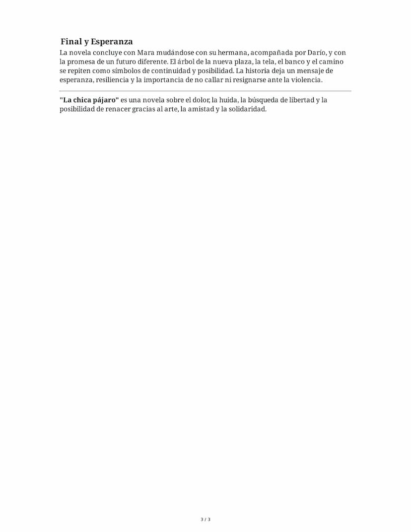 --- OCR Start ---
La chica pájaro - Resumen
Introducción y Ambientación
La novela "La chica pájaro" de Paula Bombara se sitúa en una ciudad 