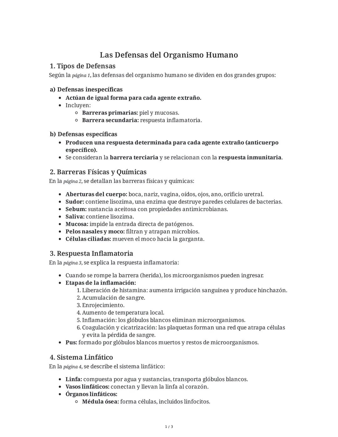 Las Defensas del Organismo Humano
1. Tipos de Defensas
Según la página 1, las defensas del organismo humano se dividen en dos grandes grupos