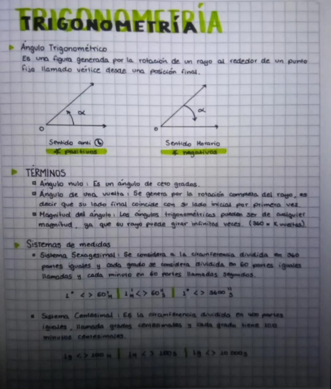 --- OCR Start ---
FRIGONDAETRERIA
Angulo Trigonométrico
Es una figura generada por la rotación de un rayo al rededor de un punto
fijo llamad