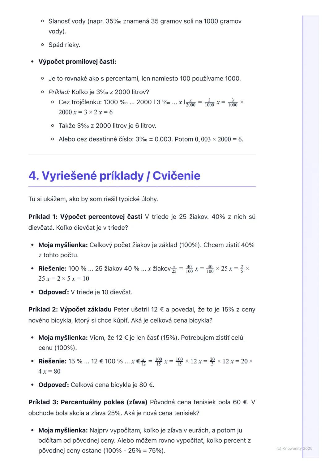 # Percentá a promile

1. Prehľad / Úvod

Dnes si zopakujeme percentá a promile. Je to dôležité, lebo percentá vidíme
všade okolo nás - v obc
