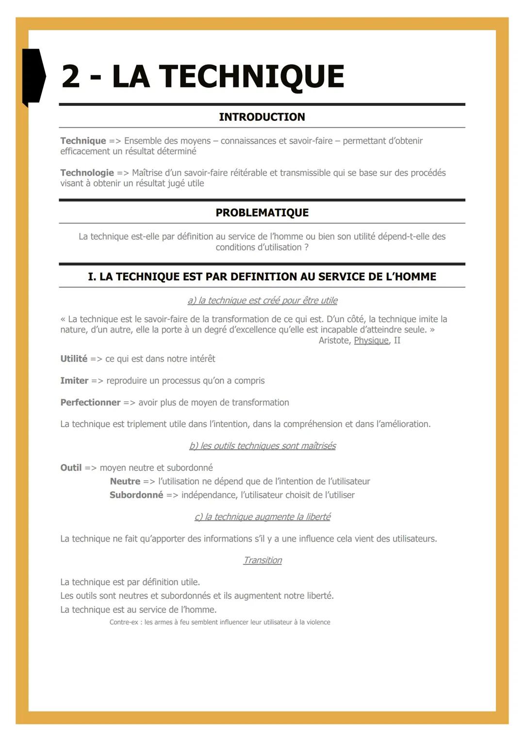 2 - LA TECHNIQUE

INTRODUCTION

Technique => Ensemble des moyens - connaissances et savoir-faire - permettant d'obtenir
efficacement un résu