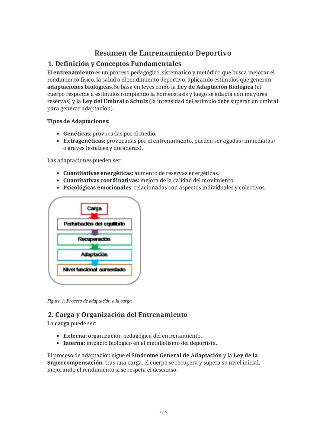 Resumen de Entrenamiento Deportivo
1. Definición y Conceptos Fundamentales
El entrenamiento es un proceso pedagógico, sistemático y metódico