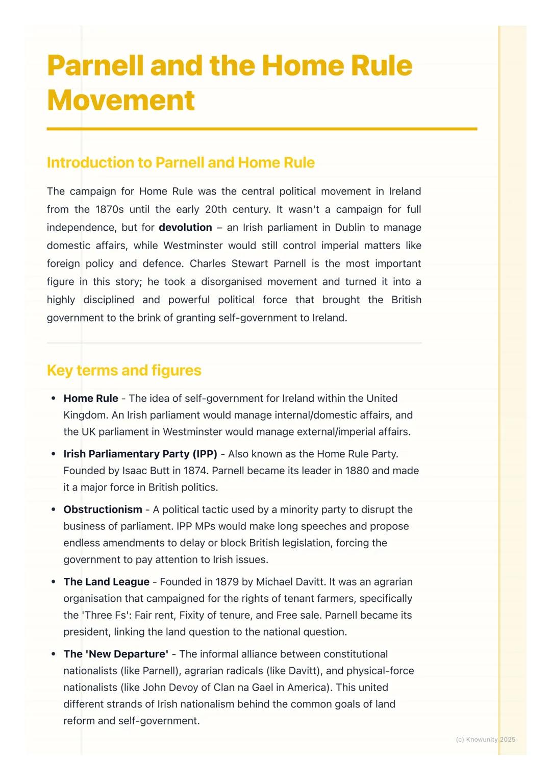 # Parnell and the Home Rule
Movement

Introduction to Parnell and Home Rule

The campaign for Home Rule was the central political movement i