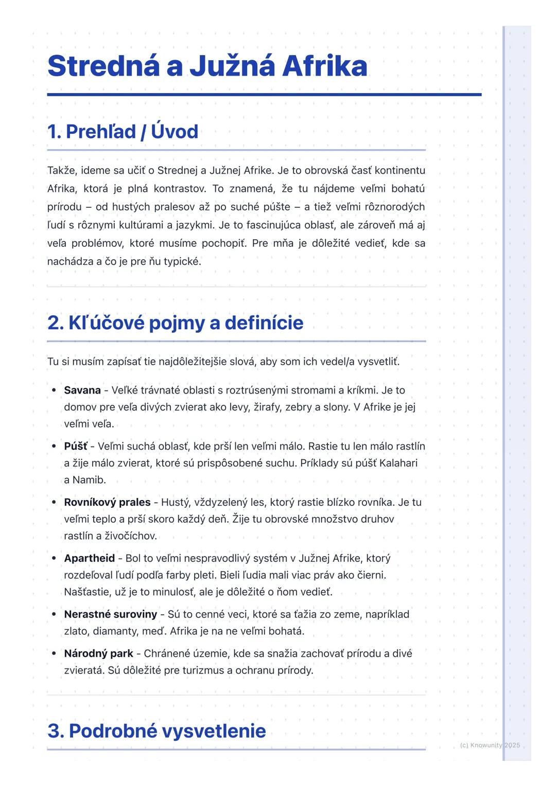 # Stredná a Južná Afrika

1. Prehľad / Úvod

Takže, ideme sa učiť o Strednej a Južnej Afrike. Je to obrovská časť kontinentu
Afrika, ktorá j