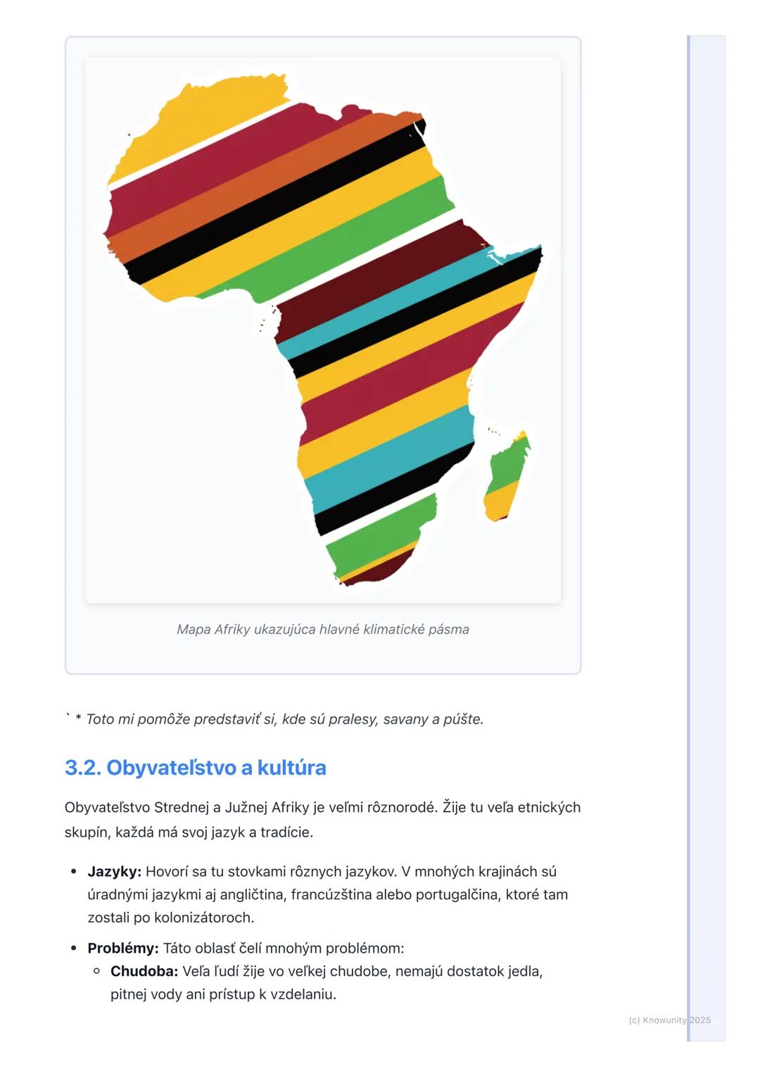 # Stredná a Južná Afrika

1. Prehľad / Úvod

Takže, ideme sa učiť o Strednej a Južnej Afrike. Je to obrovská časť kontinentu
Afrika, ktorá j