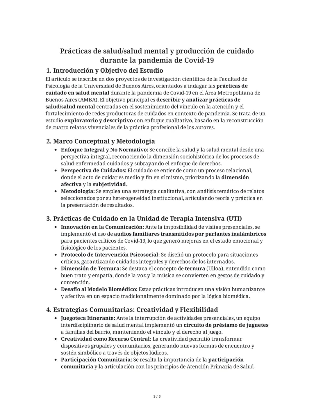 Prácticas de salud/salud mental y producción de cuidado
durante la pandemia de Covid-19
1. Introducción y Objetivo del Estudio
El artículo s
