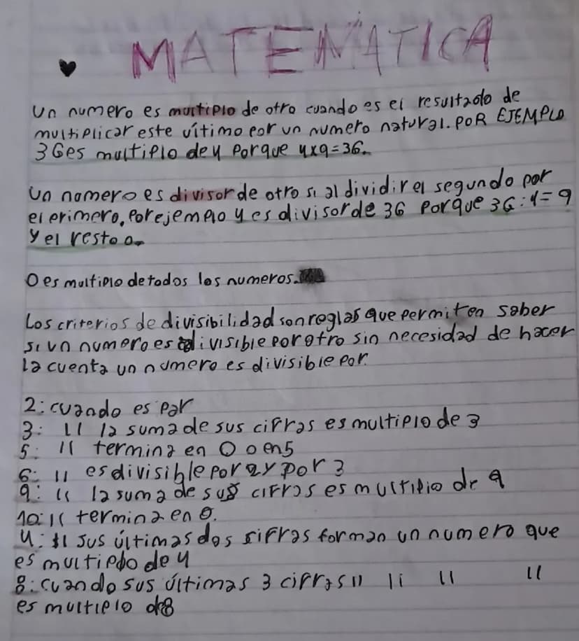 MATEMATICA
Un numero es multiplo de otro cuando es el resultado de
multiplicar este vítimo por un numero natural. POR EJEMPLO
3 Ges multiplo