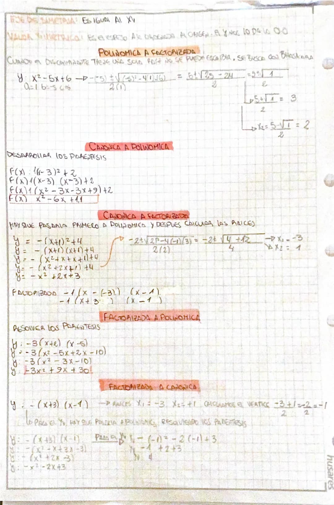 --- OCR Start ---
husares
FUNCIÓN GUADRATICA
CONGOJA
CUANDO A ES POSITIVO LA PARABOLA ES CONVEXA Y VA HACIA ARRIBA, EL VERTICE
ES PUNTO MINI