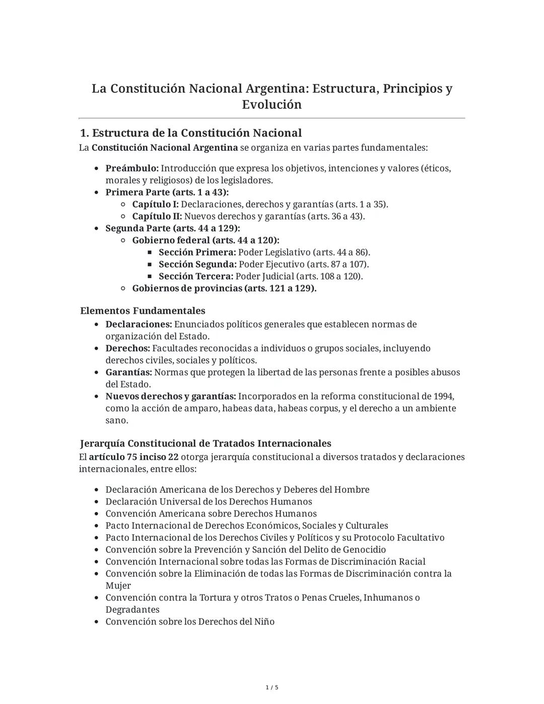 La Constitución Nacional Argentina: Estructura, Principios y
Evolución
1. Estructura de la Constitución Nacional
La Constitución Nacional Ar