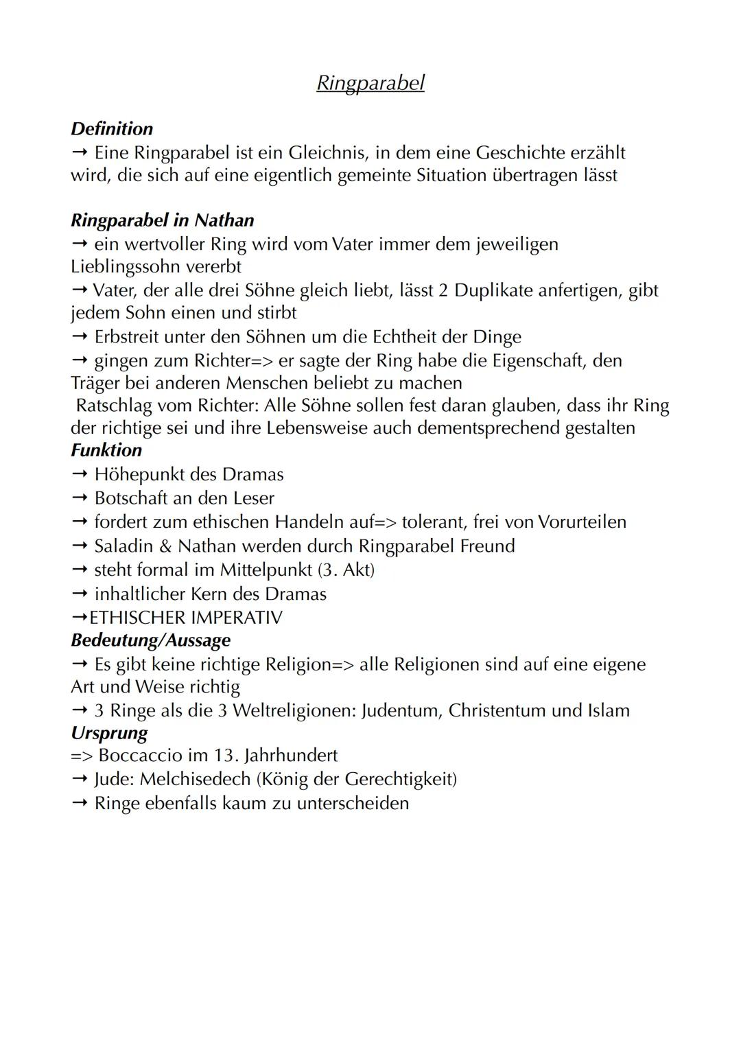 # Nathan der Weise

Autor: Gotthold Ephraim Lessing
Jahr: 1779
Textsorte: Dramatisches Gedicht
Aufbau: 5 Aufzüge/Akte mit jeweiligen Auftrit