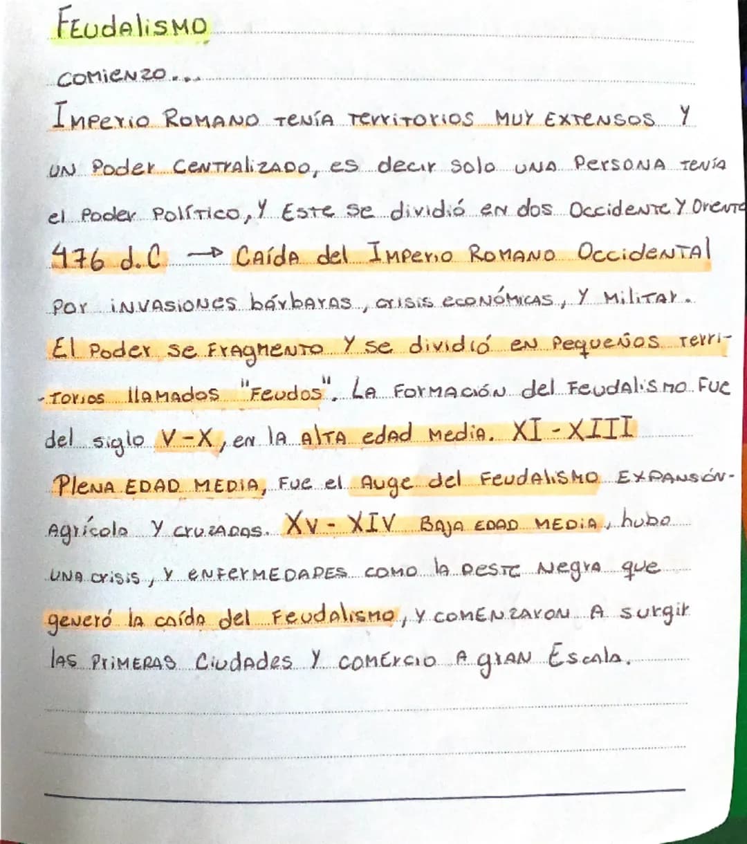 # Feudalismo

Comienzo...
Imperio Romano tenía territorios muy extensos y
un poder centralizado, es decir solo una persona tenía
el poder po