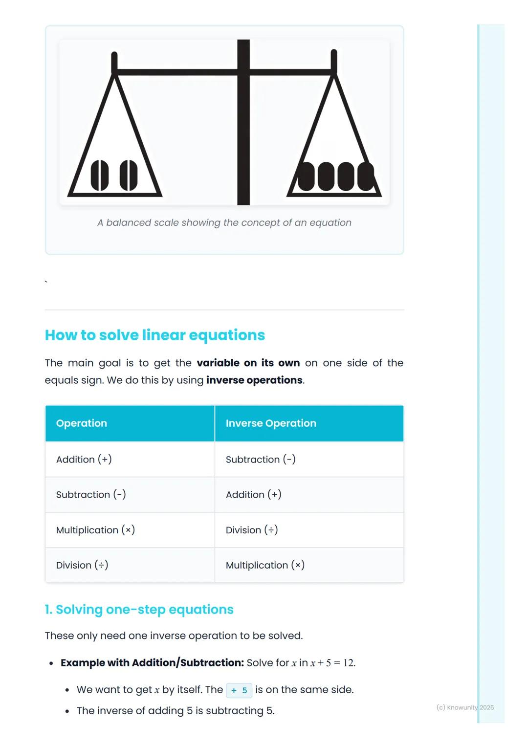 # Linear Equations

## What are linear equations?

Linear equations are like puzzles where you have to find a missing
number. The missing nu