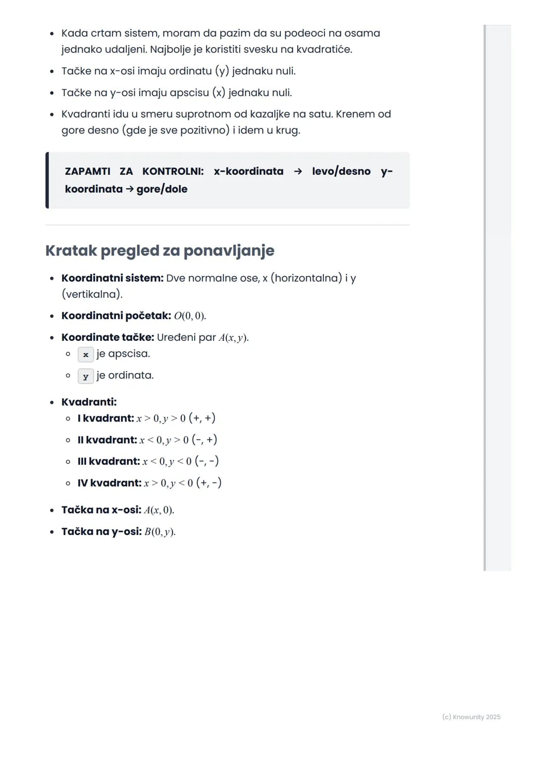 # Koordinatni sistem u ravni

Uvod u koordinatni sistem

Koordinatni sistem nam pomaže da tačno odredimo položaj bilo koje
tačke u ravni. To