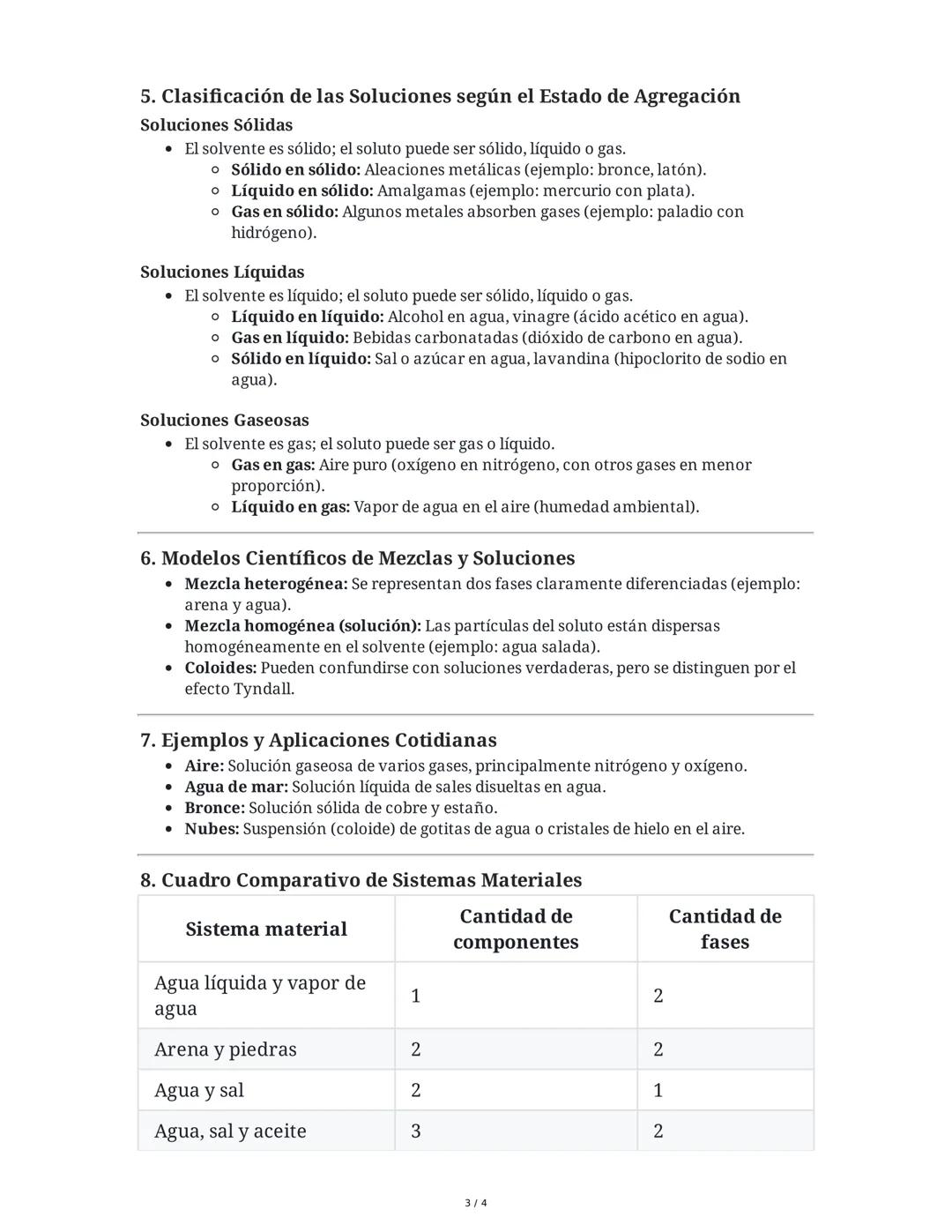 Resumen de los Contenidos
1. Propiedades y Clasificación de los Sistemas Materiales
Definición de Sistema Material
• Un sistema material es 