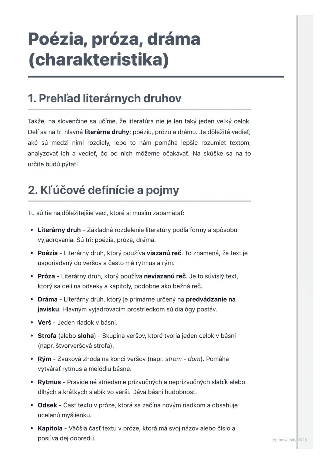 # Poézia, próza, dráma
(charakteristika)

1. Prehľad literárnych druhov

Takže, na slovenčine sa učíme, že literatúra nie je len taký jeden 