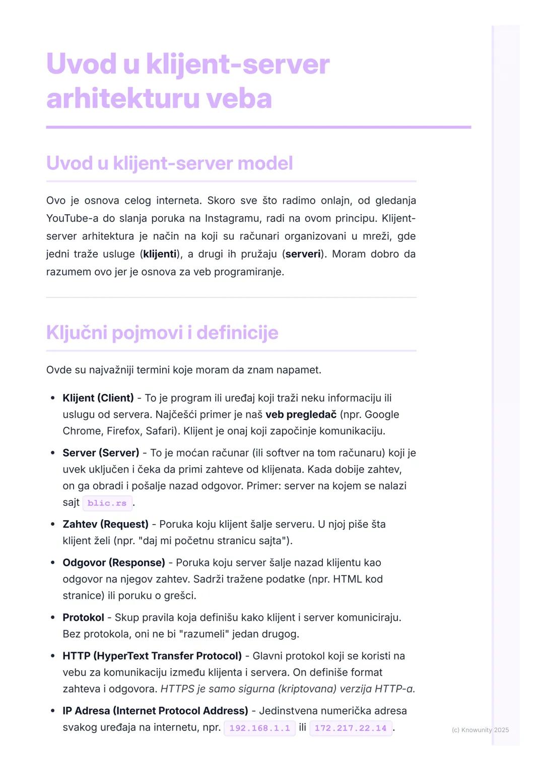 # Uvod u klijent-server
arhitekturu veba

Uvod u klijent-server model

Ovo je osnova celog interneta. Skoro sve što radimo onlajn, od gledan