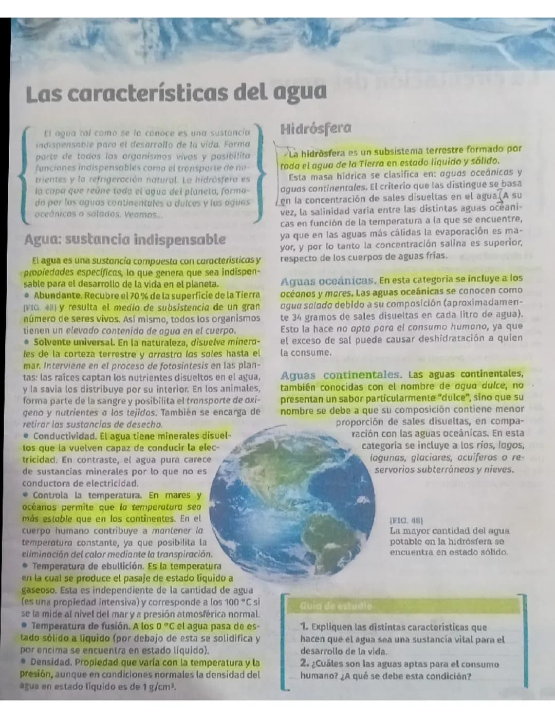 Las características del agua