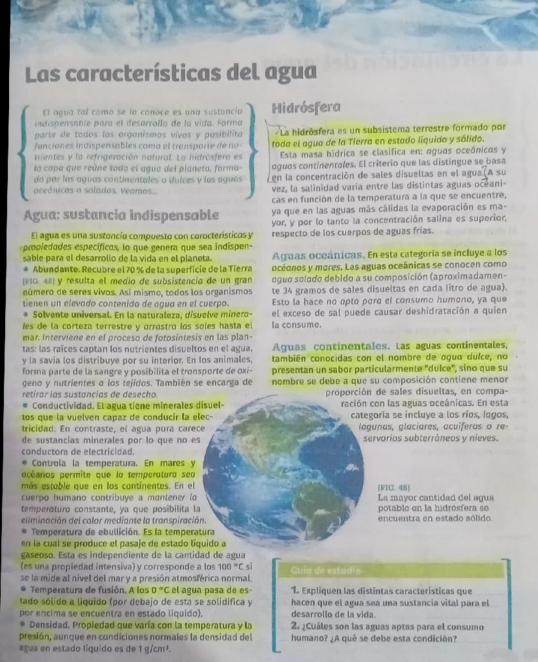 Las características del agua
El agua tal como se lo conoce es uno sustancia
indispensable paro el desarrollo de la vida. Forma
parte de todo