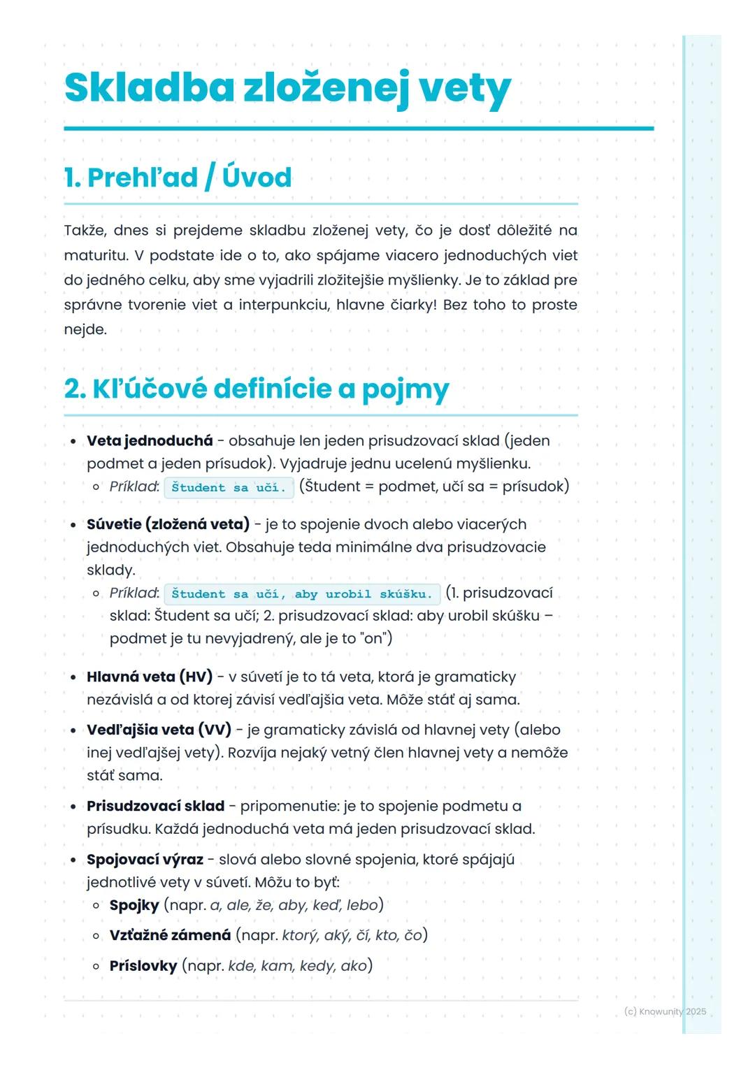 # Skladba zloženej vety

## 1. Prehľad / Úvod

Takže, dnes si prejdeme skladbu zloženej vety, čo je dosť dôležité na
maturitu. V podstate id