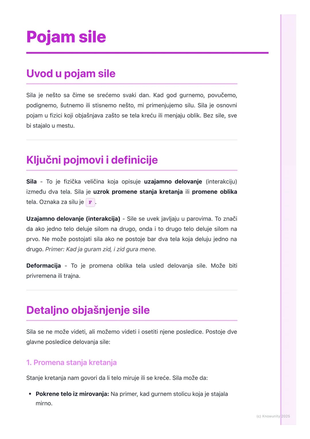 # Pojam sile

## Uvod u pojam sile

Sila je nešto sa čime se srećemo svaki dan. Kad god gurnemo, povučemo,
podignemo, šutnemo ili stisnemo n