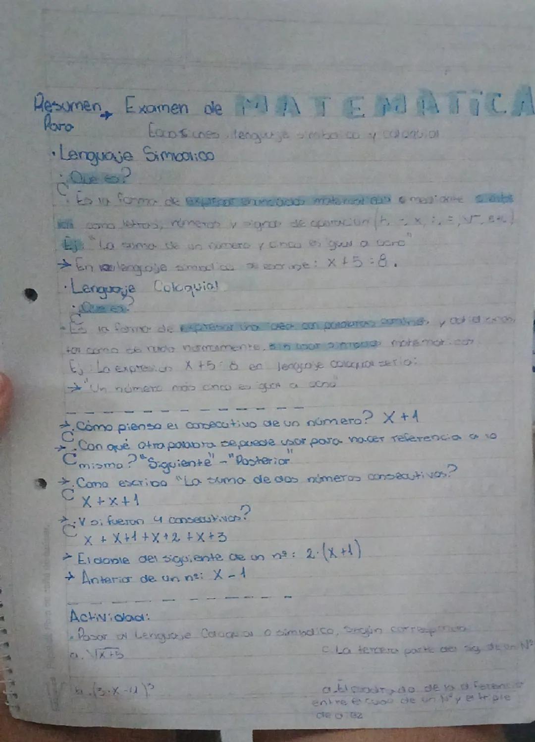 Resumen, Examen de MATEMATICA
Pora
Locosiones, lengur ja simba co y calatu.of
•Lenguaje Simbol.00
C. Es la forma de BALες επικεσ πλακα mode 