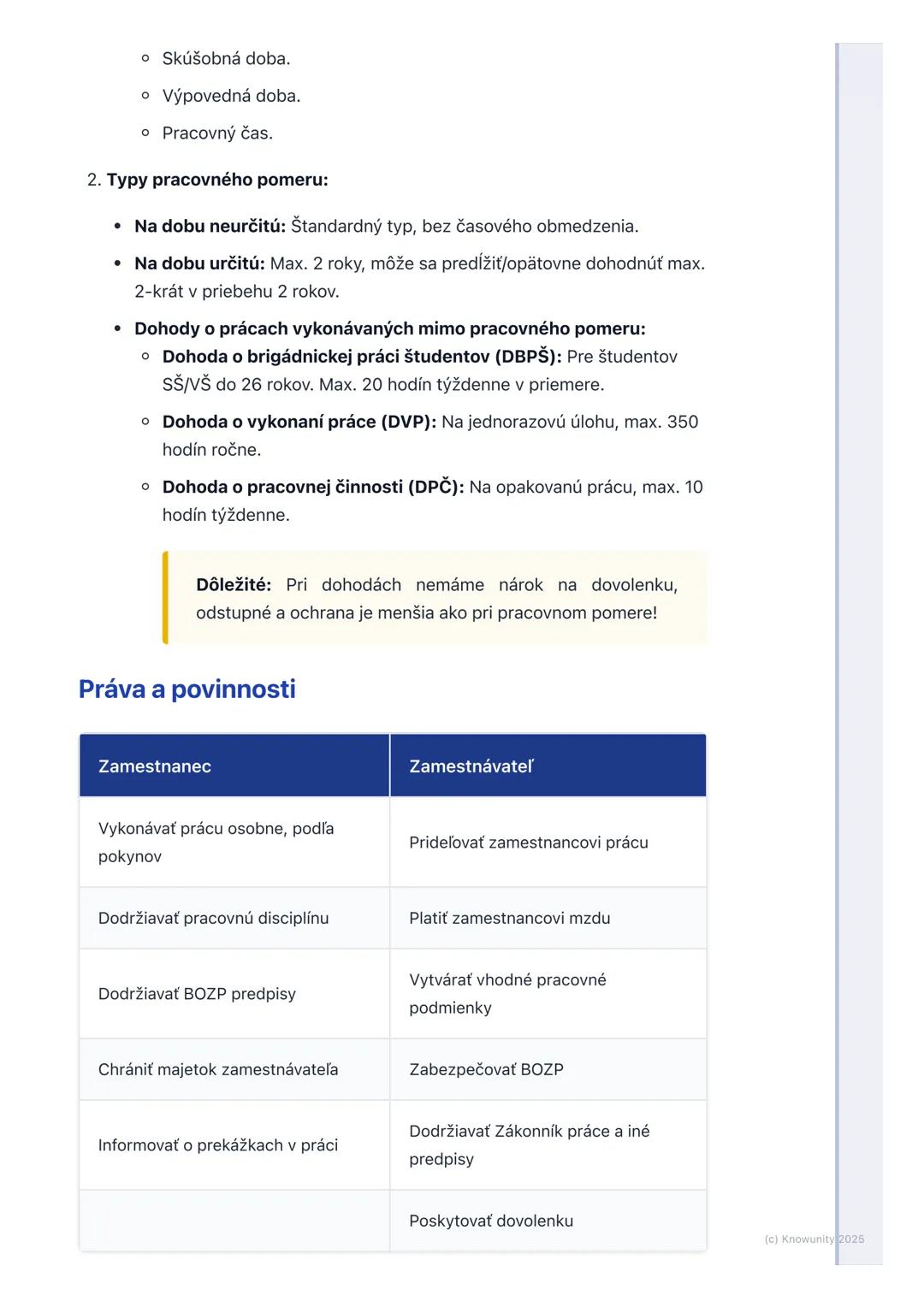 # Pracovné právo

## 1. Prehľad pracovného práva

Pracovné právo je odvetvie práva, ktoré upravuje vzťahy medzi zamestnancami
a zamestnávate