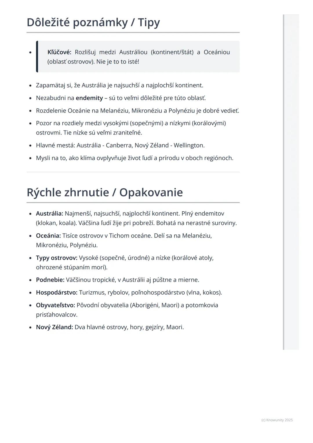 # Austrália a Oceánia

Prehľad / Úvod

Takže, dnes si prejdeme Austráliu a Oceániu. Je to veľmi zaujímavá časť sveta,
lebo je taká iná ako v