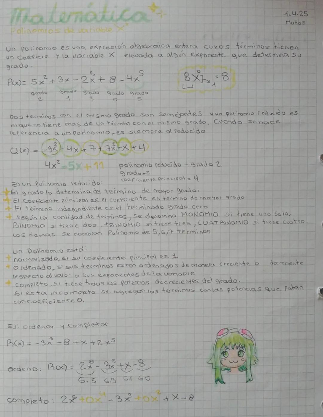 # MATEMATICA

263

una expresión algebraica es una combinación cualquiera, y finita
de números y letras, ligados entre si conla adiecion, su