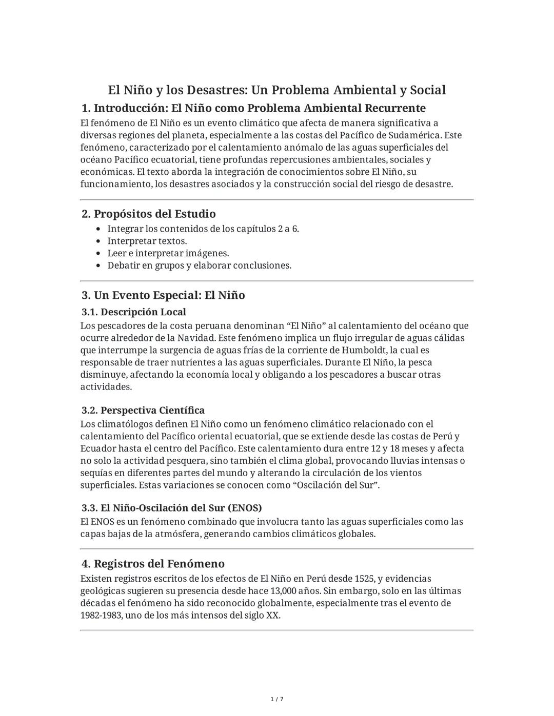 # El Niño y los Desastres: Un Problema Ambiental y Social

1. Introducción: El Niño como Problema Ambiental Recurrente

El fenómeno de El Ni