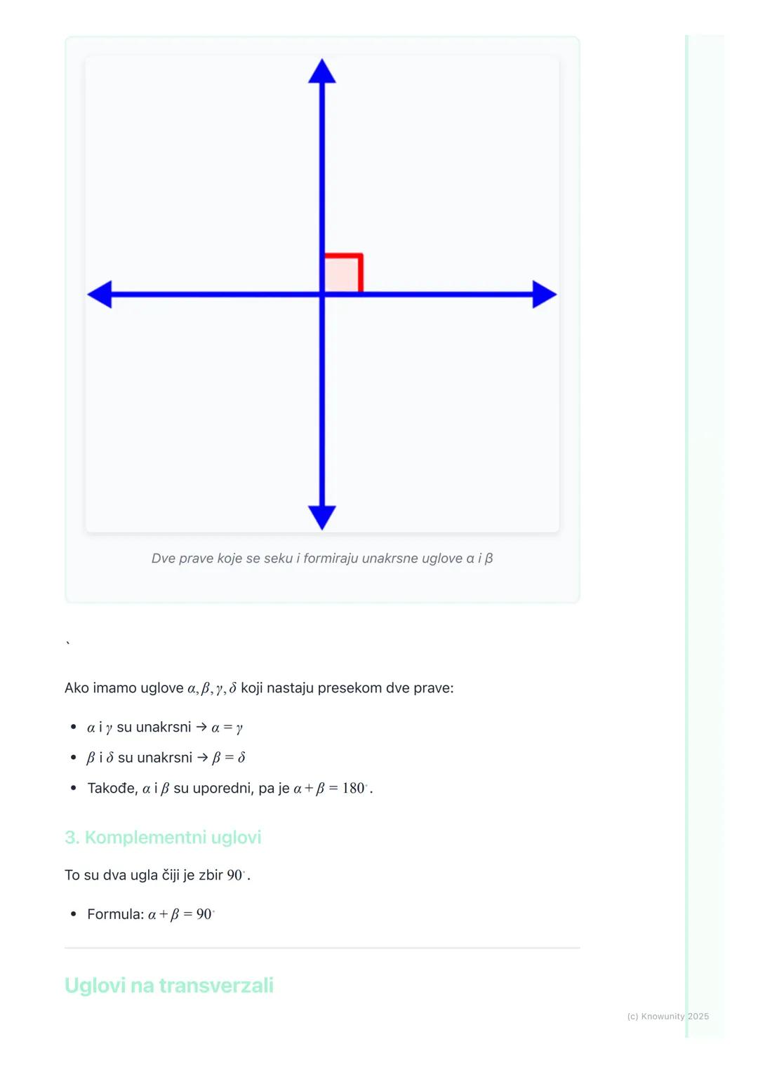 # Ugao

Uvod u uglove

Ugao je deo ravni ograničen sa dve poluprave koje imaju zajedničku početnu
tačku. Te poluprave se zovu kraci ugla, a 