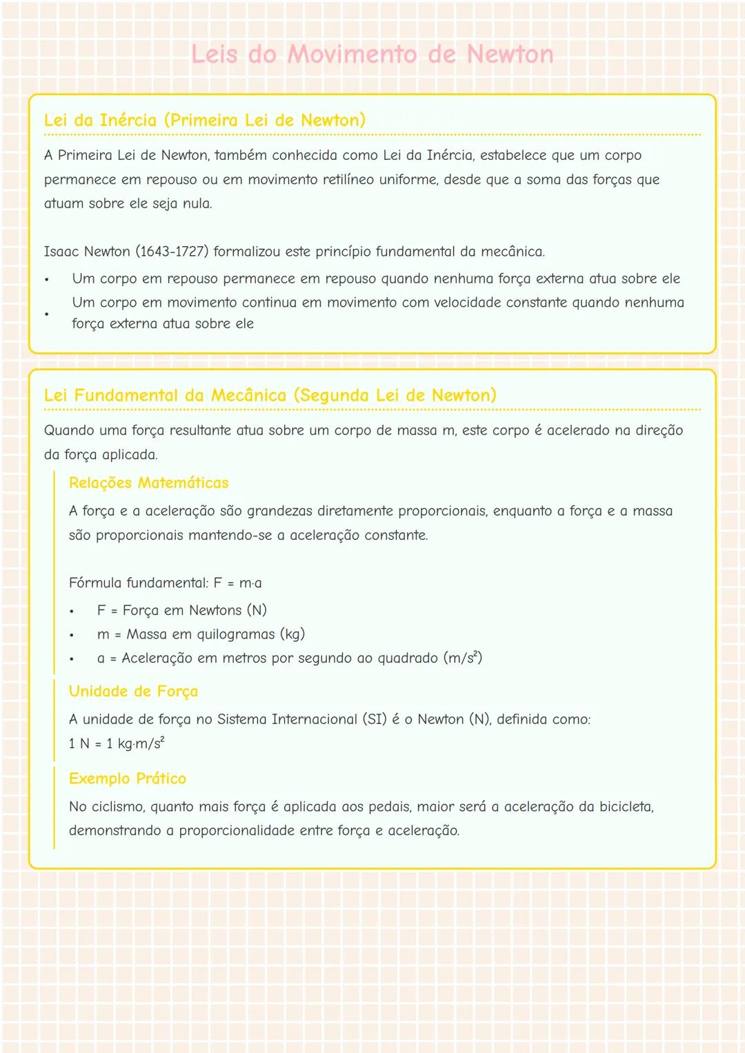 # Leis do Movimento de Newton

Lei da Inércia (Primeira Lei de Newton)

A Primeira Lei de Newton, também conhecida como Lei da Inércia, esta