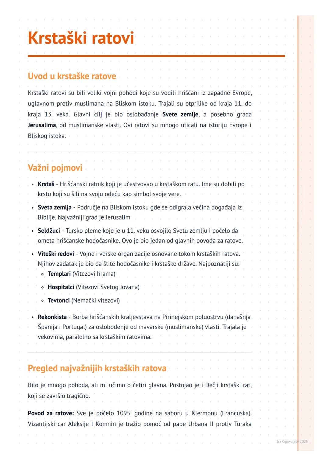 # Krstaški ratovi

## Uvod u krstaške ratove

Krstaški ratovi su bili veliki vojni pohodi koje su vodili hrišćani iz zapadne Evrope,
uglavno