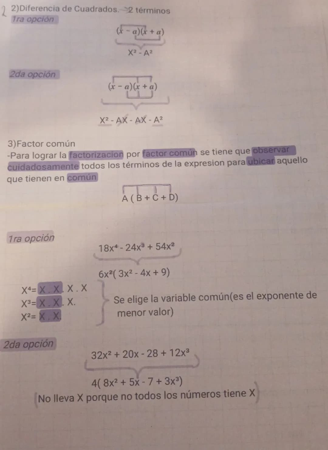 FACTORIZACION DE POLINOMIOS
recordar
(+).(+)=(+)
(X2)2=x2x2, X4 Potencia de otra potencia
(-).(-)=(+)
(YX)²= Y2 X2 → Distributiva de la pote