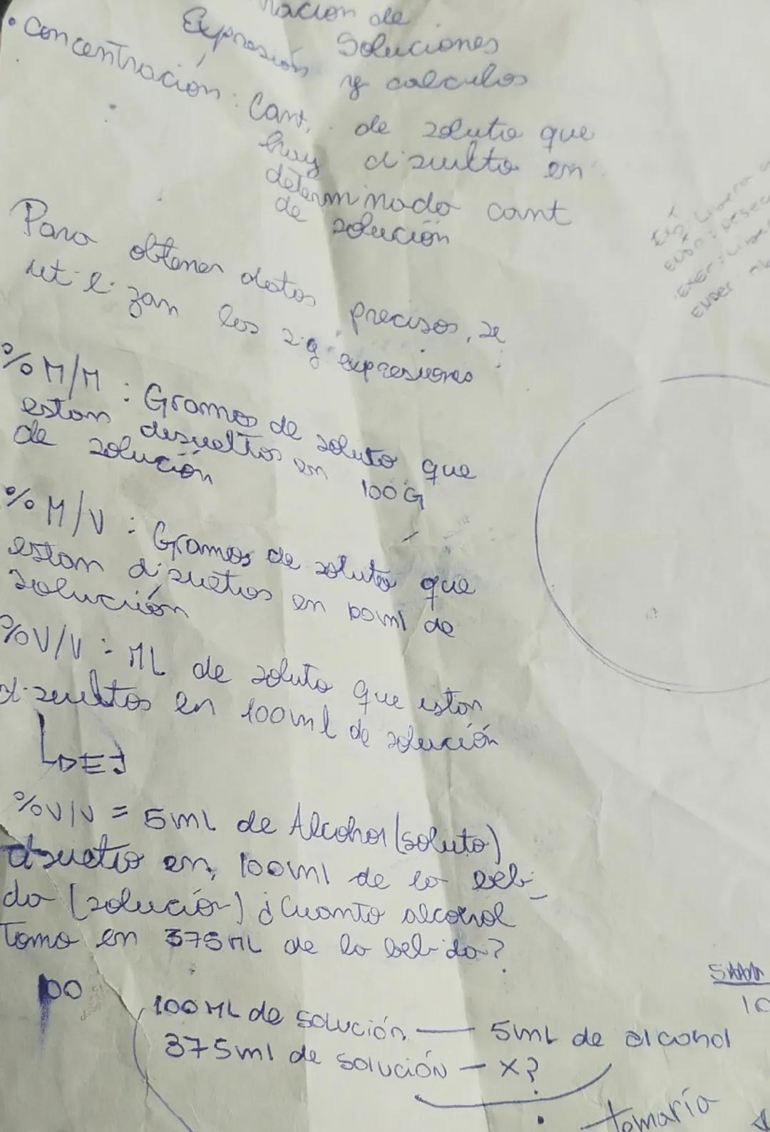 Macion de
Soluciones
y calculos
Expresión
• Concentracion: Cant de duto que
boy isuulto en
delem nodo cant
de solucion

Paro obtener datos p
