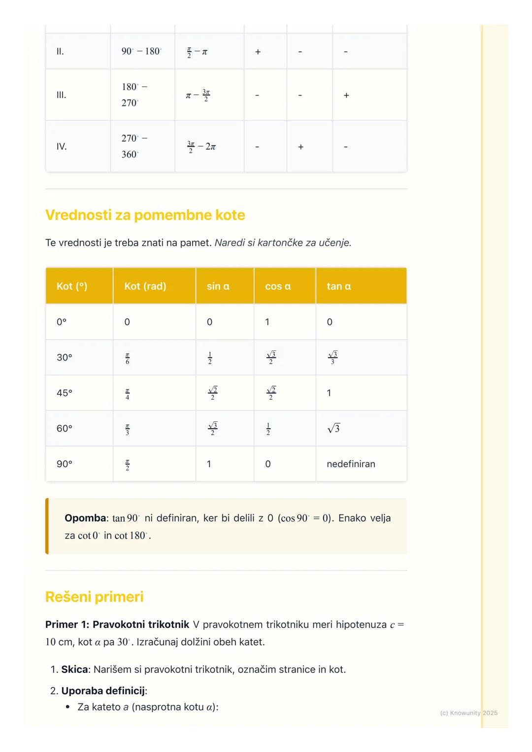 # Kotne funkcije v pravokotnem
trikotniku in na enotski
krožnici

Ponovitev kotnih funkcij v pravokotnem trikotniku

To je osnova, ki jo mor