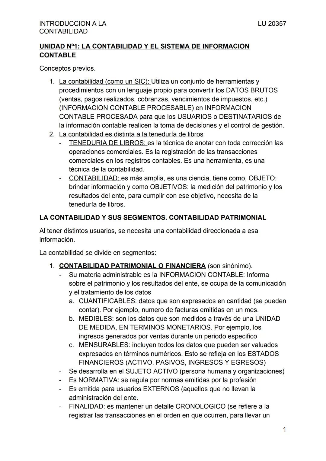 Introducción a la Contabilidad: Unidad 1
