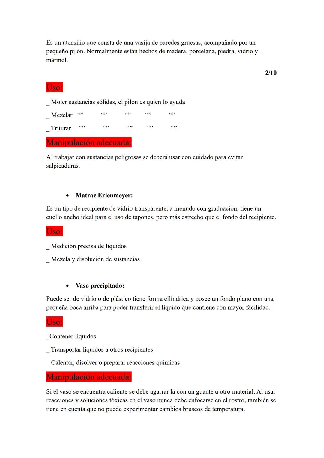 1/10
INFORME SOBRE EL MATERIAL DEL LABORATORIO
I.
Objetivo:
- Familiarizar al estudiante con el material del laboratorio de química
- Compre