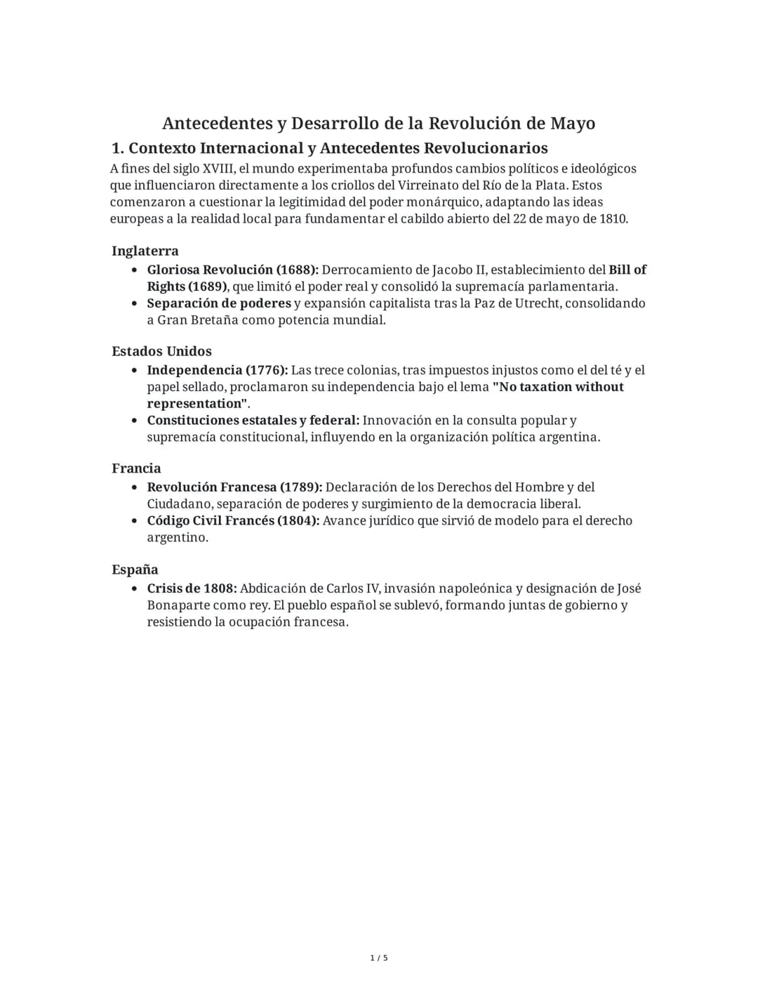 Antecedentes y Desarrollo de la Revolución de Mayo
1. Contexto Internacional y Antecedentes Revolucionarios
A fines del siglo XVIII, el mund