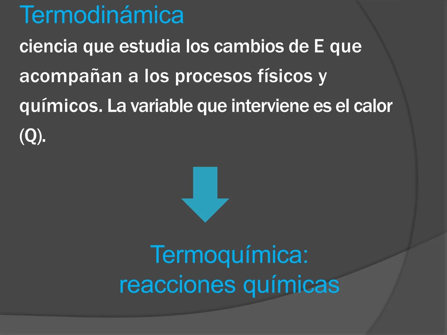 # Termodinámica ENERGÍA
El concepto de energía es el verdadero
centro de la tierra; en todos los procesos
químicos y Físicos hay transferenc