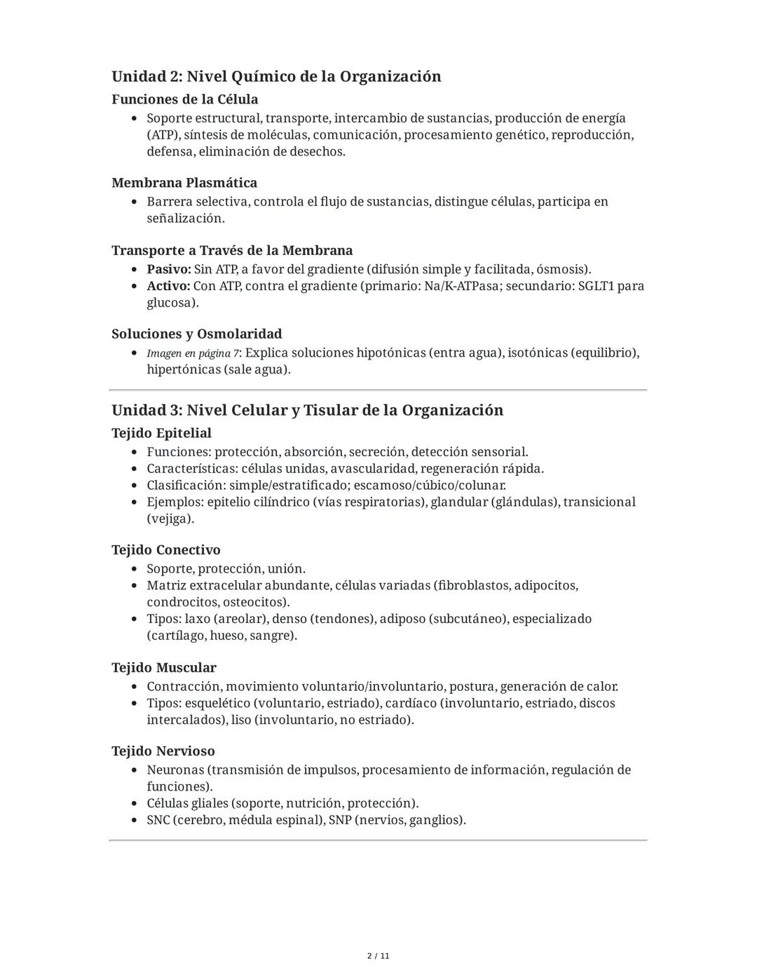 Índice Temático
Resumen Completo de Cuerpo I
1. Introducción al cuerpo humano
2. Nivel químico de la organización
3. Nivel celular y tisular